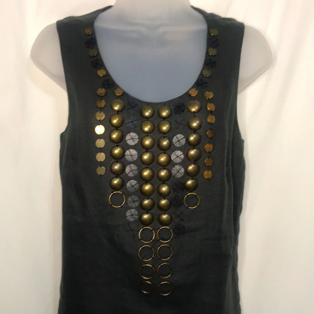 J. Crew Olive Embellished Beaded sleeveless dressy side zip tank blouse size 6